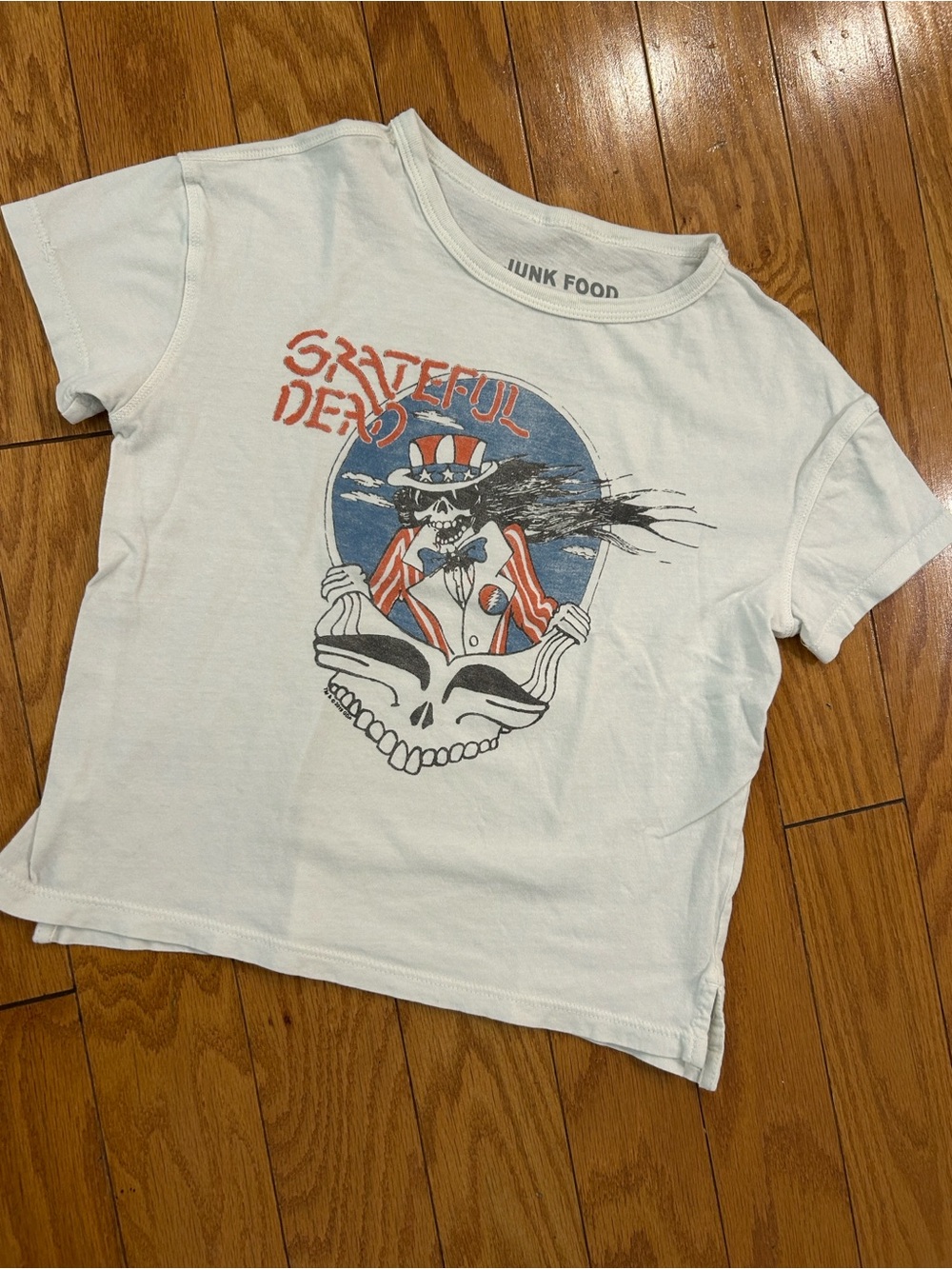 Grateful Dead Kids White Tee with Red & Blue Skull Uncle Sam Graphic